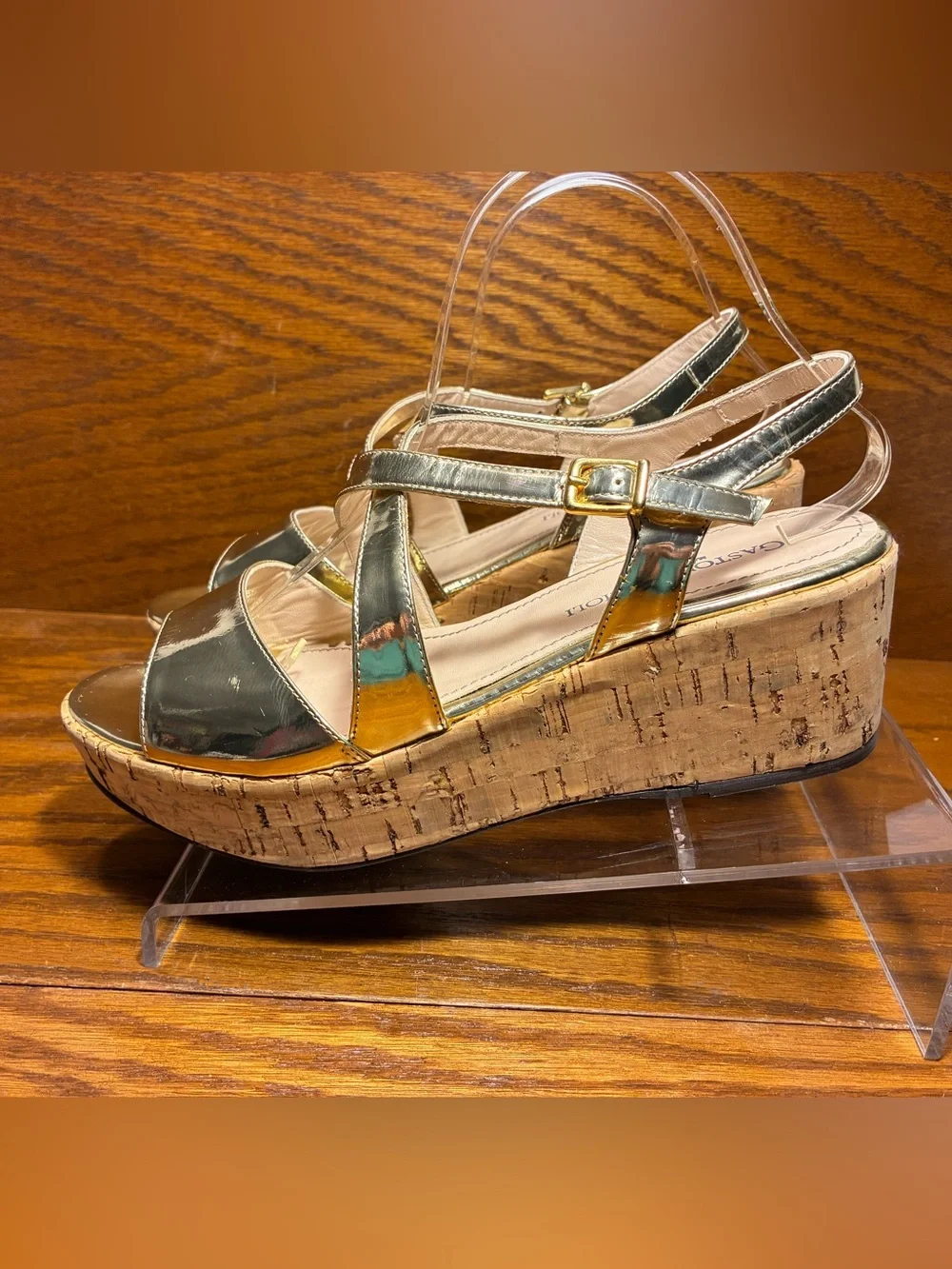 Gastone Lucioli ITALY MADE Metallic Gold Cork Platform Wedge Sandals EU40 US 9.5